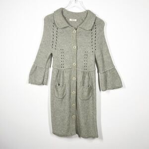 Vertigo Paris Long Line Green Sweater Cardigan with Flutter Sleeve Size Medium